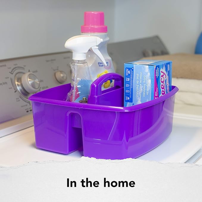 Storex 2-Compartment Large Craft Caddy – Multipurpose Classroom Organizer with Handle, Purple, 6-Pack (00955F06C)