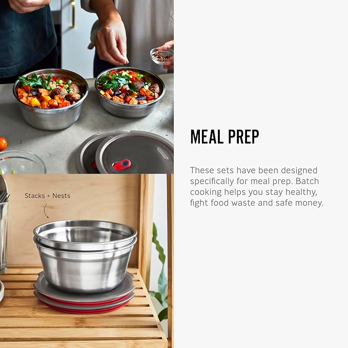 BLACK + BLUM Lunch Bowl | Microwave Safe Stainless Steel | 950ml | Leak Proof & Airtight, Durable & Reusable, Stackable Food Storage, Ideal for Meal Prep Batch Cooking, Lunches and Snacks