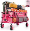 220L Collapsible Wagon Cart Foldable, 38" L Extra Large Heavy Duty Folding Beach Wagons with All-Terrain Wheels, Utility Carts for Camping, Sports, Shopping, Groceries - Pink
