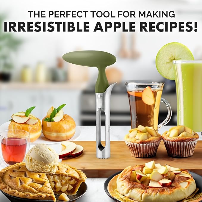 Zulay Kitchen Ultra Sharp Apple Corer Tool - Stainless Steel, Sharp & Serrated Blade Cores in Seconds - Easy to Use & Clean, Durable Apple Core Remover for Apples & Small Fruits - Olive Green