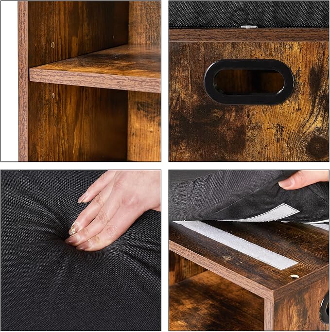 YMYNY Small Shoe Storage Bench with Cushion, Rustic Brown, HBD028H | 2 Tier Entryway Bench with Storage, Small Shoe Rack Bench with Adjustable Shelf for Entryway 11 x 15.3 x 16.5 Inches