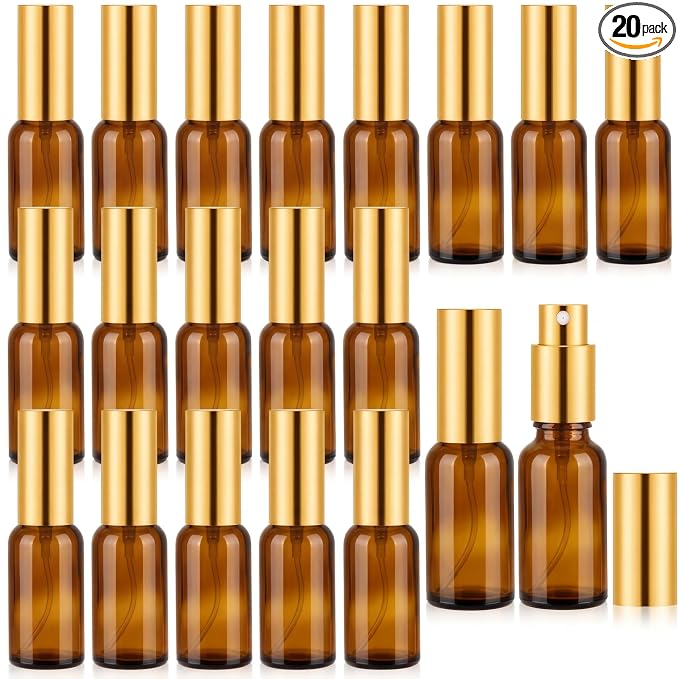 Tessco for you 20 Pcs 30/60/100 ml Glass Spray Bottles Frosted Empty Perfume Bottle Atomizer Refillable Clear Bottle with Fine Mist Sprayer Pump for Room Face Travel Business (1 oz,Amber)
