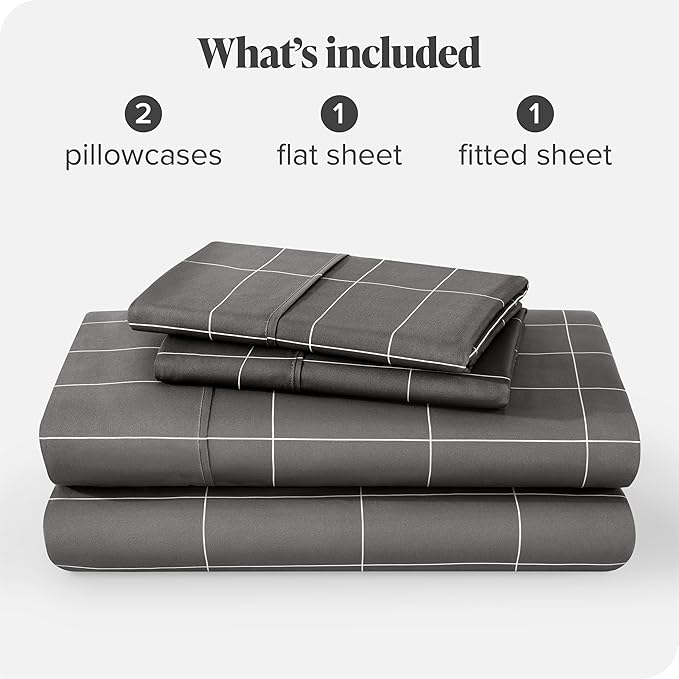 Bare Home California King Sheet Set - Luxury 1800 Ultra- Soft Double Brushed Microfiber - Deep Pockets - Easy Fit - 4 Piece Bedding Sheet Set (California King, Grid - Grey/White)