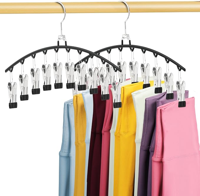 Legging Hangers for Closet Organizer, Space Saving Metal Legging Hanger(2) | capable of Hanging 20 pairs of Pants, Shorts, or Scarf, Legging Organizer for Closet Hanging, Black