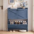 VASAGLE Shoe Storage Cabinet Organizer with 2 Flip Drawers, Freestanding Narrow Shoe Rack Cabinet for Entryway, Farmhouse Style, Fits 14 to 16 Pairs, Cloud Creek Blue UHSC203QR01