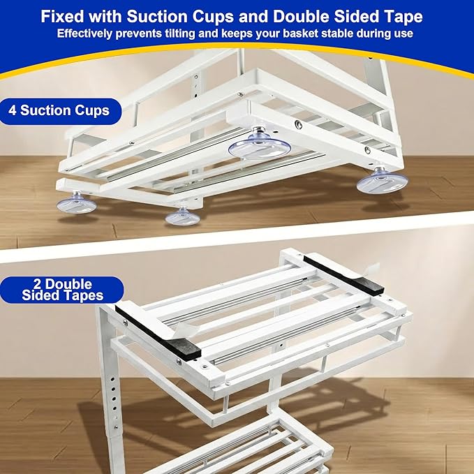Under Sink Organizer, Dual-Rail Ball-Bearing, Under Kitchen Sink Organizer, 6-Level Adjustable, Under Cabinet Organizer, No-Drill Adhesive/Suction, Under Sink Storage (white, 2-pack)