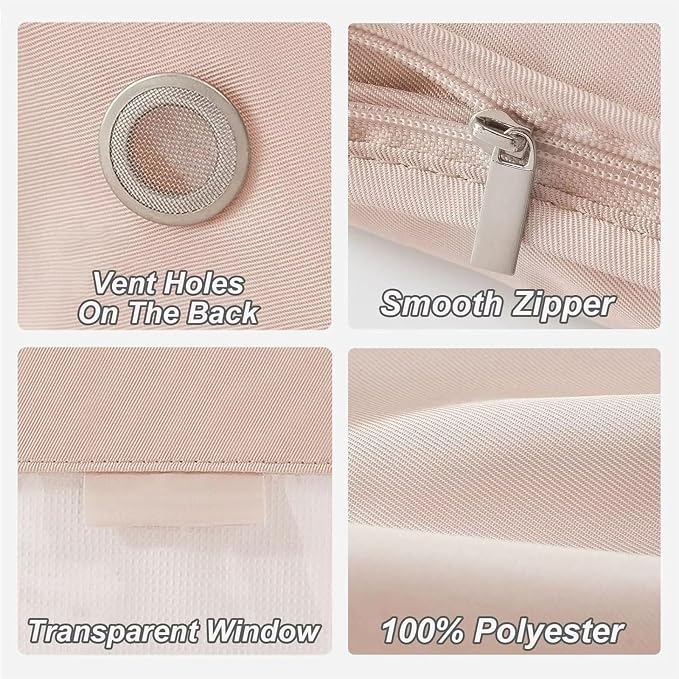 3PCS Space Saving Hanging Garment Bag with Self Compression Zipper, Compression Space Saver Closet Storage Organizers, Dust Cover Clothes Bags for Down Coat (Beige,X-Large)