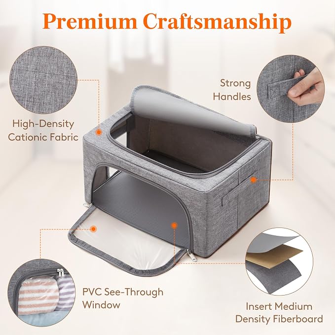 Lifewit Clothes Storage Bins with Metal Frame, Stackable Storage Box, Foldable Clothing Storage Bins with Lids, 25L Storage Bags Fabric Box Organizer with Clear Window＆ Zippers＆ Sturdy Handles 6 Pack