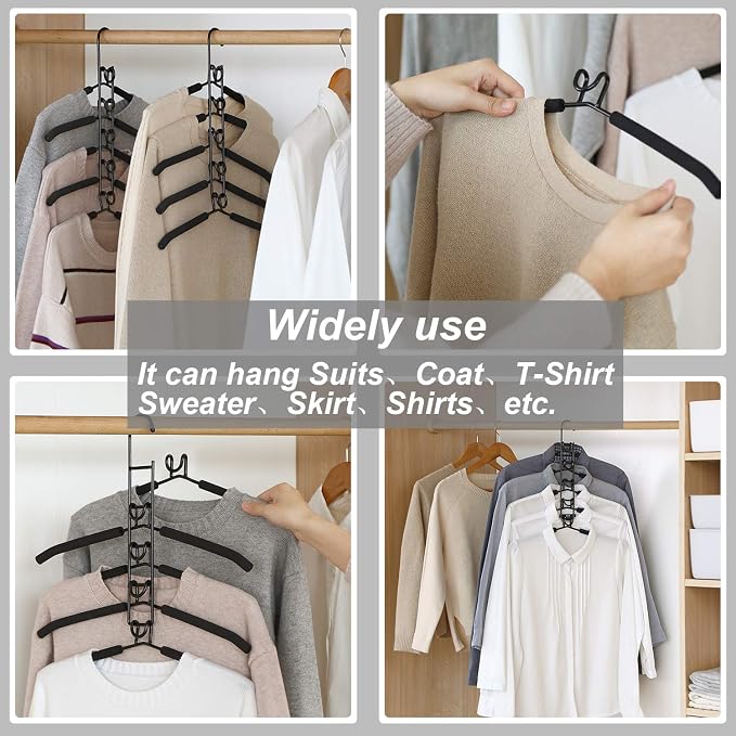 Space Saving Hangers for Clothes 4 Pack Closet Storage | Heavy Duty Non-slip Foam Padded, 5 Layer Detachable Hanger. Fits Shirts, Coats, Suits. Perfect Storage for Dorms & Apartments