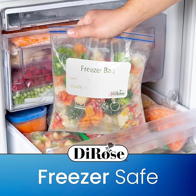 DiRose Reclosable Freezer Bags - 1 Gallon Size (200 Pack) | Double Zipper, Airtight Seal, BPA-Free, Premium Thick Heavy-Duty Bags for Safe and Secure Food Storage