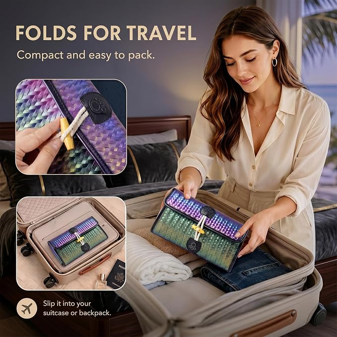 32-Pocket Hanging Jewelry Organizer and Foldable Travel Roll | Clear Zippered Pockets, Necklace Clasps, Swivel Hook and Carry Buckle Keep Pieces Visible and Tangle-Free, Green