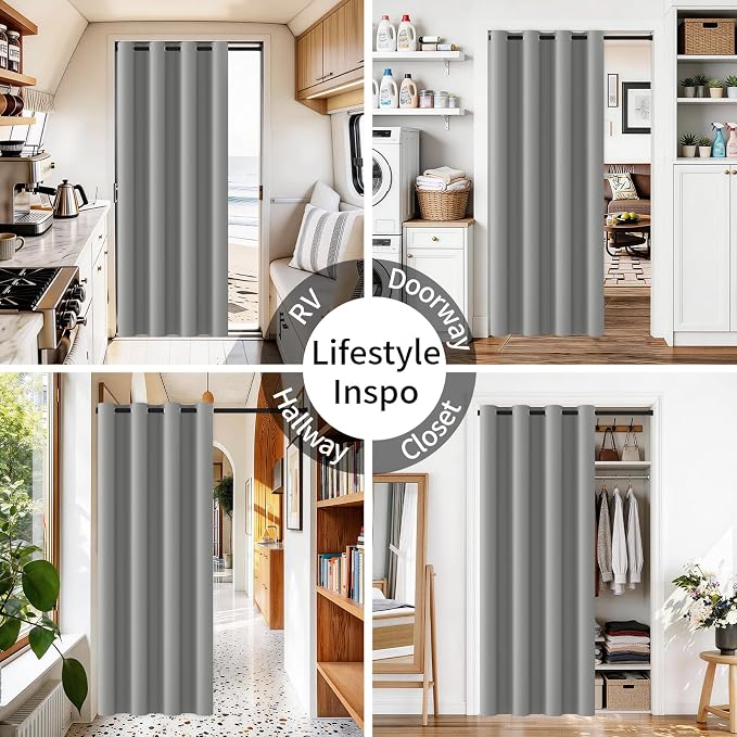 Vatge Magnetic Doorway Curtain for Privacy, Closet Curtain with Rod, Room Dividers for Closet Door and Sliding Door, 1 Panel, W42 x L80, Silver Gray