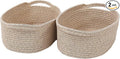 JMvicyroam Woven Basket,Small Rope Storage Bin with Handles & Ribbon Bag, Organizer for Shelves Closets,Gift Basket Empty for Birthday,Books,Dog Toys,Oatmeal/2 Pack