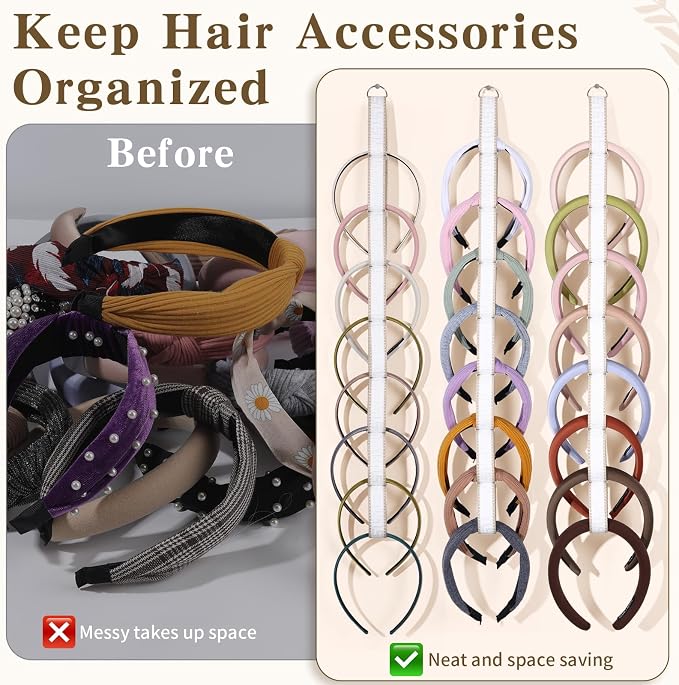 3 PCS Headband Holder Organizer for Girl,Hanging Hairband Storage for Women,Brown Hair Hoop Display Hair Accessories Organizer Bedroom College Dorm Decor (Cream textured)