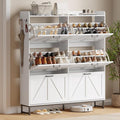 Shoe Cabinet with 6 Flip Drawers, Freestanding Hidden Shoe Storage Organizer for Entryway, Narrow Slim Shoe Rack Cabinet with Open Storage & Hooks for Front Door Entrance, Living Room, Hallway, White