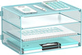 DALTACK 3 Tier Letter Tray Paper Organizer for Desk, Mesh Metal Desk File Organizer with Sliding Trays for Letter/A4 Paper, Mail, Bills & Folders, Light Blue