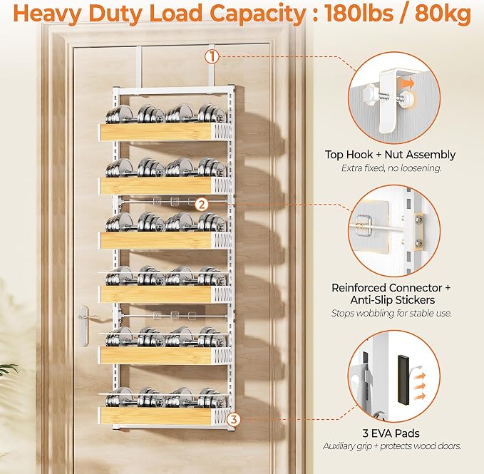 6-Tier White Over the Door Pantry Organizer w/ Adj.Basket for Kitchen Home