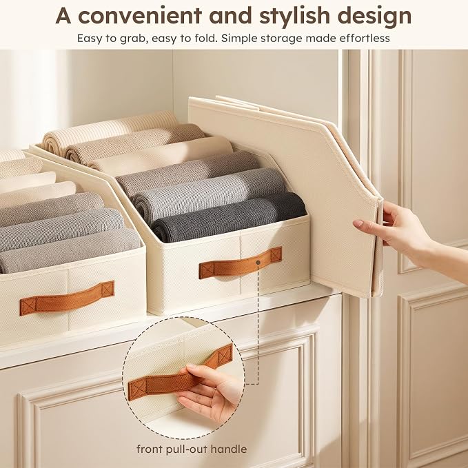 Homsorout Fabric Storage Bins for Organizing - 10 Pack Large Trapezoid Collapsible Storage Bins with Front Handle, Closet Organizers and Storage for Bedroom, Home Shelves, Small Spaces, Beige