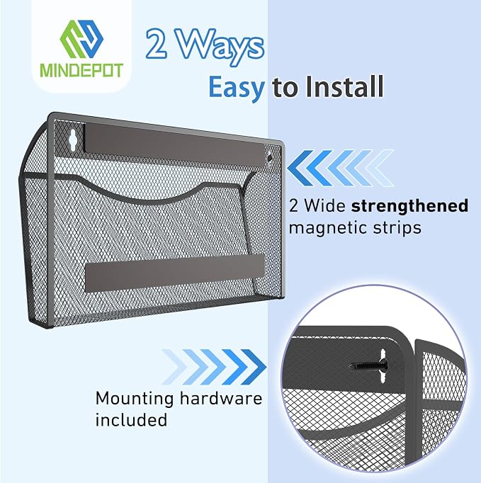 MINDEPOT Magnetic Wall File Organizer - Heavy Duty Iron Office File Holder for Wall Mount - Hanging Document Organizer for Business, Classroom, Home Office