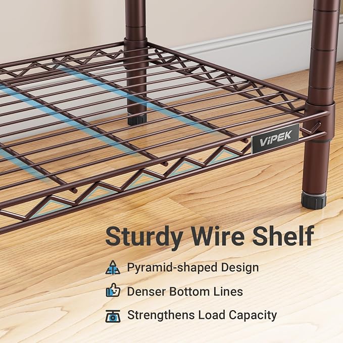 VIPEK R2 Plus Rolling Clothes Rack for Hanging Clothes Heavy Duty Clothing Rack 3 Tiers Adjustable Metal Wire Shelving Garment Racks with Side Hooks, Closet Organizers and Storage Wardrobe, Bronze