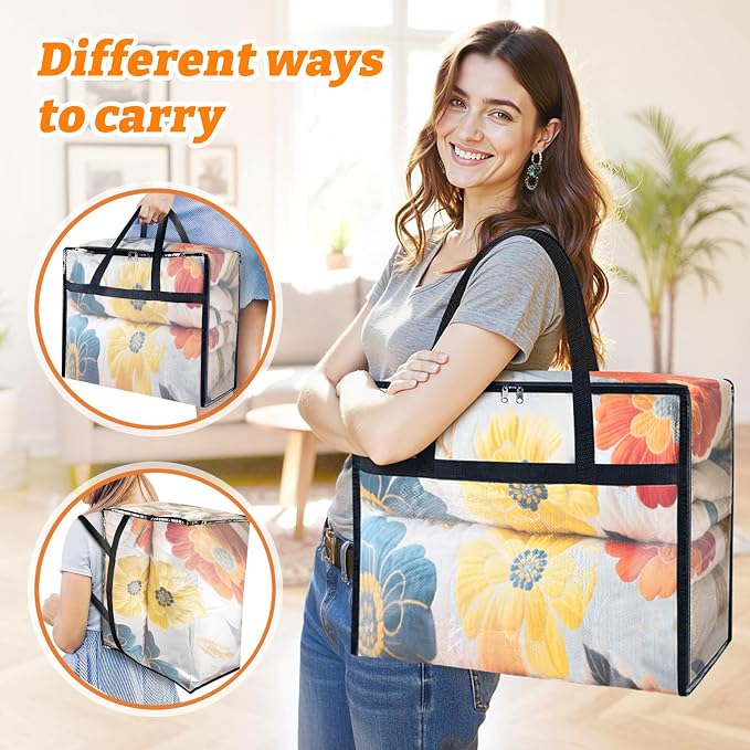 BlissTotes Moving Bags 40L 4PCS, Clear Clothes Storage Under Bed Storage | Foldable Clothes Storage Bags with Sturdy Zippers & Handles for Comforter, Bedding, Books, Sheet, Transparent Containers