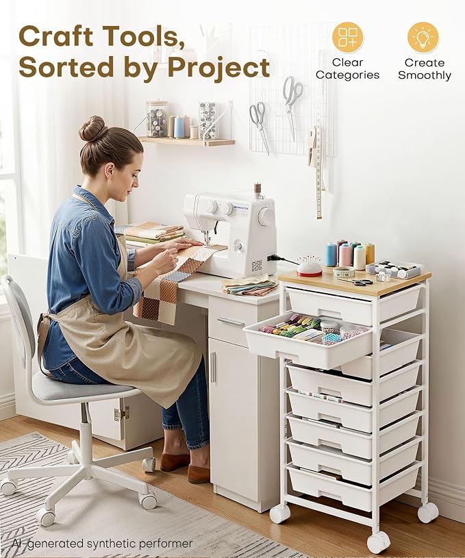 Homde Rolling Storage Drawer Cart: 8-Drawer Sort to Clear Desk & Dresser Clutter - Anti-Fall Smooth Glide Prevents Spill-Out During Daily Grab - Lockable Wheels Keep It Steady