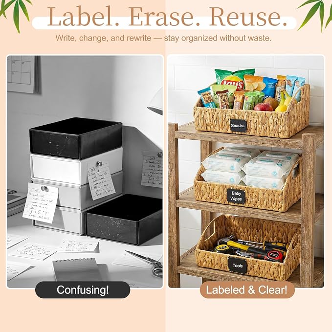 3 Pack Handwoven Wicker Basket Rattan Storage Basket with Built-in Handles for Pantry Organizers and Storage Shelves Bedroom Bathroom Laundry Room or Kitchen