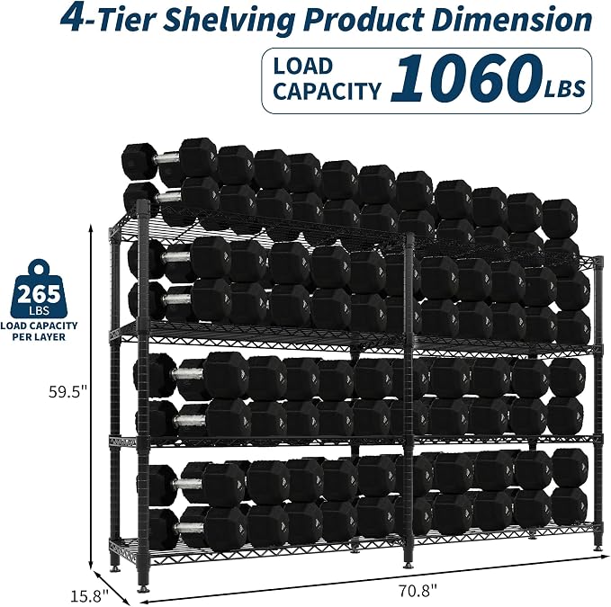 Garvee 70.8" W Storage Shelves Metal Shelving Unit, 4-Tier Heavy Duty Wire Shelving Extra Wide L-Shaped Storage Rack for Apartment Pantry Kitchen Corner Bedroom