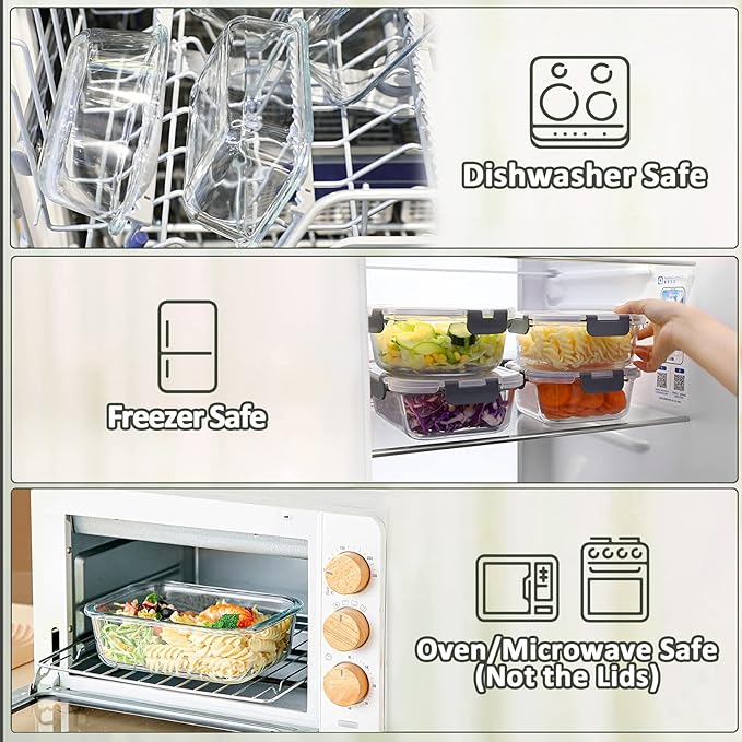 [5-Packs, 36 Oz.] Glass Meal Prep Containers with Locking Lids Glass Food Containers,Airtight Lunch Container,Microwave, Oven, Freezer and Dishwasher (4.5 Cup, White)