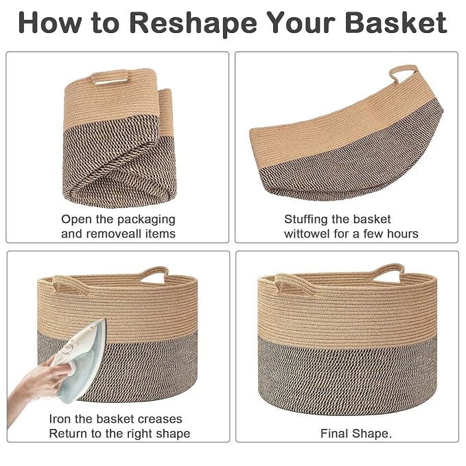 115L Extra Large Blanket Basket,Woven Rope Laundry Basket Hamper with Handles, Decorative Nursery Basket Storage Bin for Toys, Clothes Organizer, Living Room, Bedroom, Bathroom, Green&White