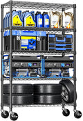 Wire Shelving with Wheels for Garage, 48” Heavy Duty Utility Storage Shelf | 5-Tier 1750 lbs Metal Shelves, 17.7" D x 47.2" W x 76.7" H Adjustable Black Garage Shelving for Kitchen, Laundry and Basement