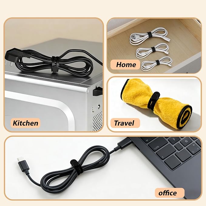 10 Pack Rotatable Cord Holder Organizer & Silicone Cable Straps Set | Adhesive Cable Clips Holder for Desk, Wall, Car - Wire Management Clips for iPhone Charger, USB, Computer Cables Cord Keepers