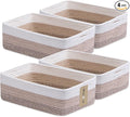 MiniArk Large Shallow Organizing Baskets 15x11x5.1 Inches - Rope Woven Storage Bins for Bathroom, Shelves, Cube Closet, Gradient Brown 4 Packs