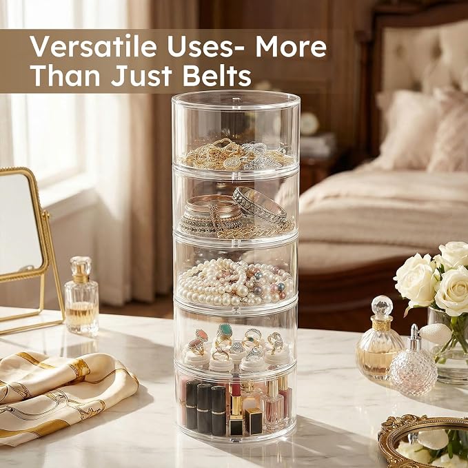 FEMELI Acrylic Belt Storage Organizer For Closet 3-Layer Stackable Belt Box | Clear Acrylic Belts Holder Organizers for Women Men Closet& Drawer,Watches Jewelry and Tie organizers and storage