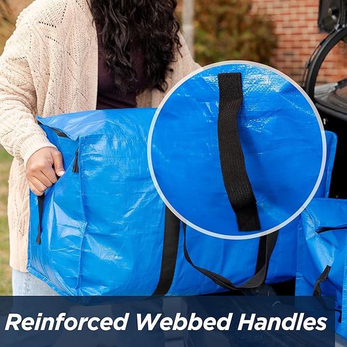 Blue Moving Bags Heavy Duty Extra Large Storage Bags with Zipper and Handles, Moving Supplies Moving Storage Bags, 23 Gallon Capacity, 8 Pack