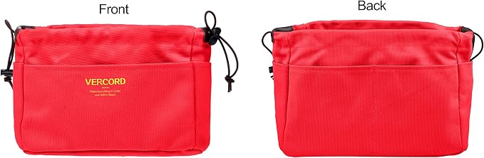 Vercord Canvas Handbag Organizers, Sturdy Purse Insert Organizer Bag in Bag, 10 Pockets Red Large