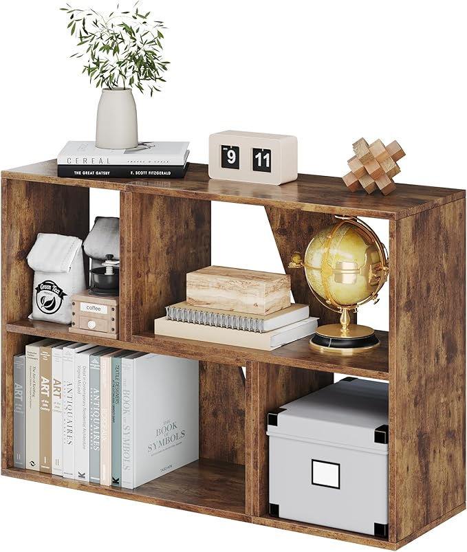 MapleGrace 6 Cube Storage Organizer, Wooden Storage Shelves Bookcase with Back Panels, Stackable Display Bookshelf for Living Room, Bedroom, Study, Hallway, Rustic Brown