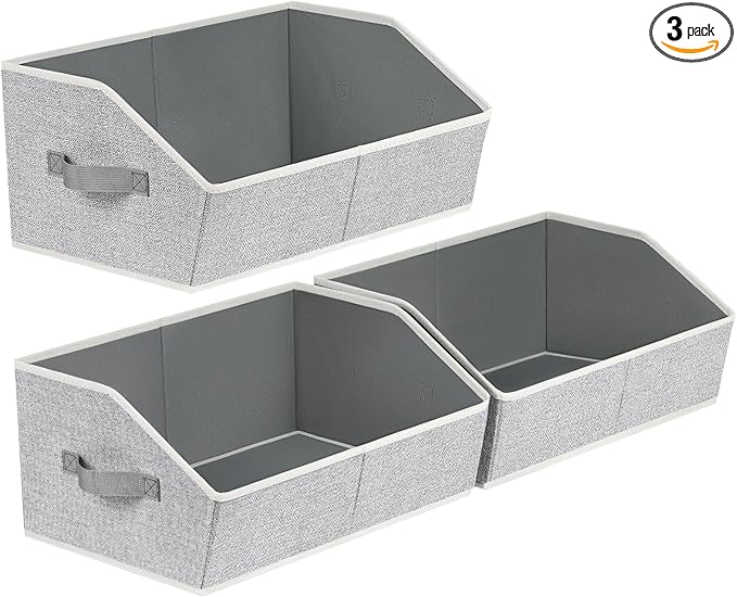 Homsorout Trapezoid Closet Shelf Organizer - Large Baskets for Organizing, Fabric Storage Box for Shelves, Cube Storage Bins for Clothes, Books, Blankets, 3 Pack, Light Gray