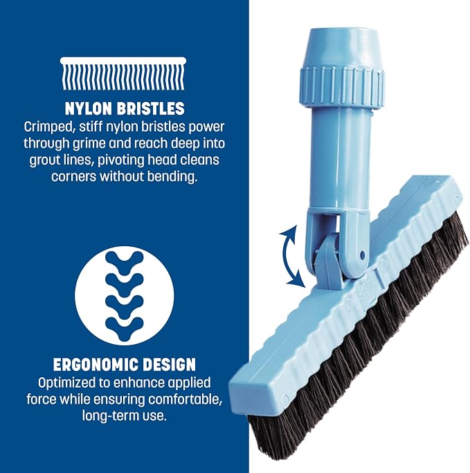 Carlisle Food Service Products Grout Line Brush with Swivel Head and Nylon Bristles for Cleaning Corners and Tile in Bathroom and Kitchen, 7.5", 1 Count, Black