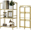 Crofy 3-Tier Foldable Bookshelf, Gold Frame & Transparent Shelves | No-Assembly Collapsible Portable Storage Organizer; Sturdy Transparent Shelves; Ideal for Living Room & Home Office