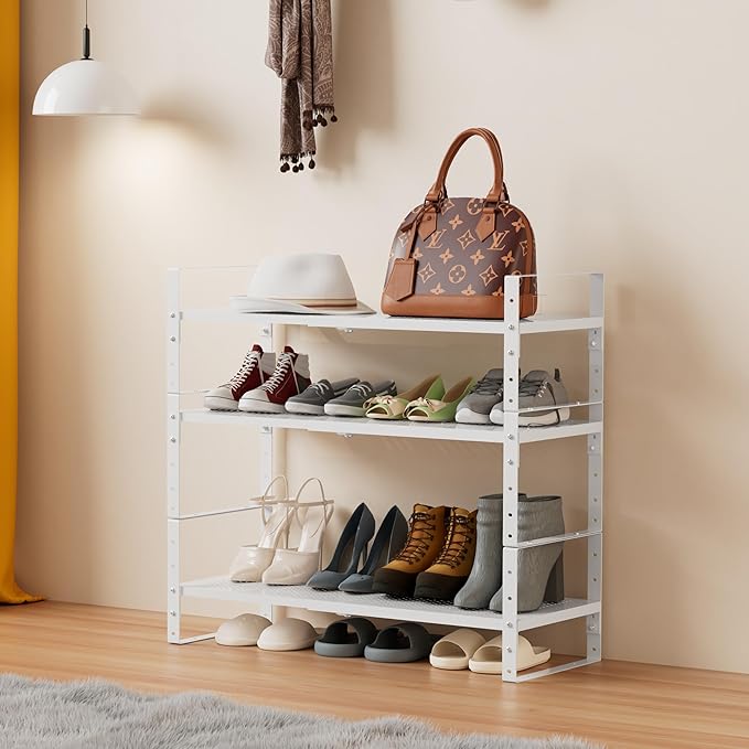 Multi-Functional Metal Shoe Rack, Space-Saving, Perfect for Entryway, Closet, Bathroom, etc. - Sturdy and Durable, High Weight Capacity（3PACKS/White/Large