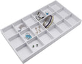 The Display Guys - Stackable Jewelry Tray and Organizer - for Drawers, Dressers, Store Display (18 Compartments, White Burlap)