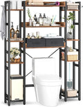 Besiost Over The Toilet Storage, 11 Tier Bathroom Organizer with Dual Side Racks and 2 Fabric Drawers, Adjustable Freestanding Rack Space Saver for Small Spaces, Rustic Brown