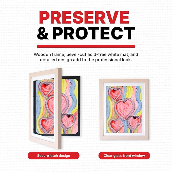 Dynamic Frames Li’l Davinci Front-Open 2-Pack Kids Art Frames, Wooden Frames for 9x12 Artwork, Prints & Certificates, Store up to 50 per Frame, 11.75 x 14.75 Outer Dimensions, Natural