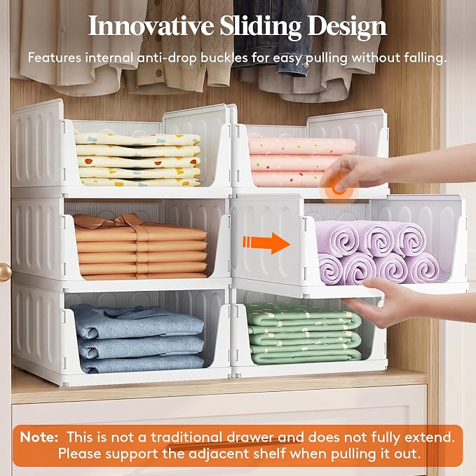 Lifewit 8 Pack Stackable Closet Storage Organizers for Clothes 14" Depth | Plastic Stacking Sweater Storage basket Bins for Wardrobe, Multifunctional Pants Organizer for RV, Pantry, Kitchen, Dorm