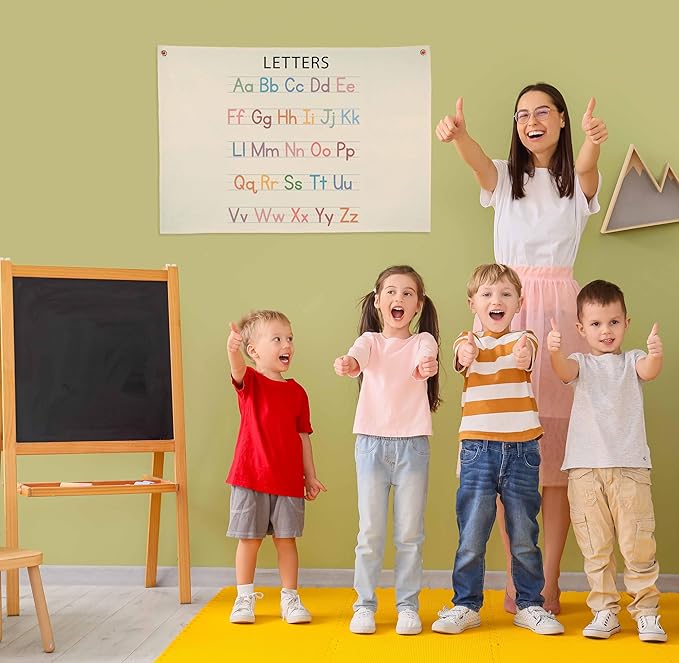 Letters Classroom Decoration Banner-Homeschool Decor-Educational Pennant Decor Gift for Kids Toddler Baby Boys Girls Toddler-Banner Wall Sign for Playroom Nursery Baby Room