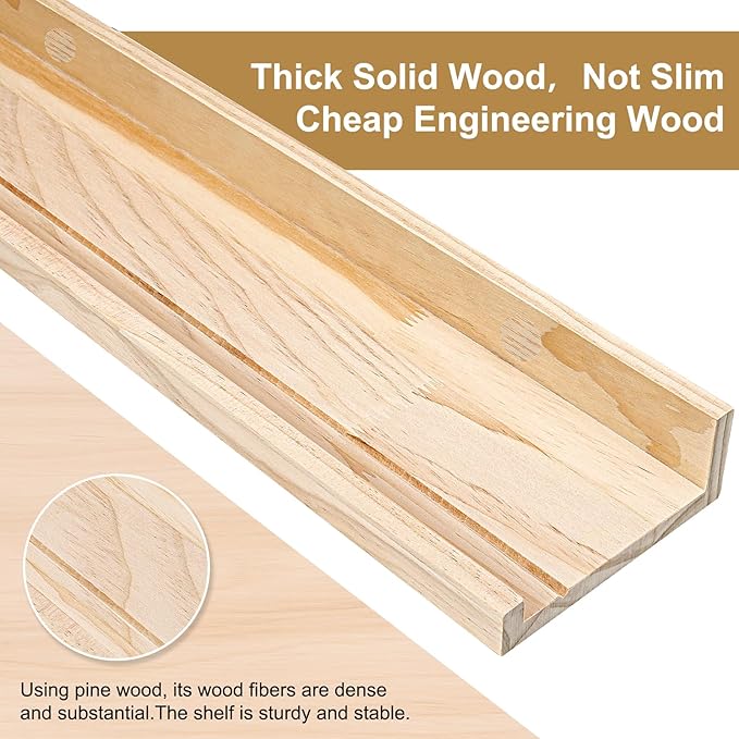 48 Inch Natural Pine Wood Floating Shelves for Bedroom, Wide Picture Ledge Set of 2, Wall Mount Unfinished Shelf Can be Stained Nursery Book Shelves for Kids Bedroom Living Room Bathroom Kitchen
