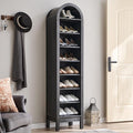 IFGET 71" Tall Arched Shoe Storage Cabinet, 8 Tiers 16 Pairs Wooden Shoe Rack with 3 Adjustable Shelves, Freestanding Shoe Closet Shelf Organizer for Entryway, Hallway, Living Room (Dark Grey)