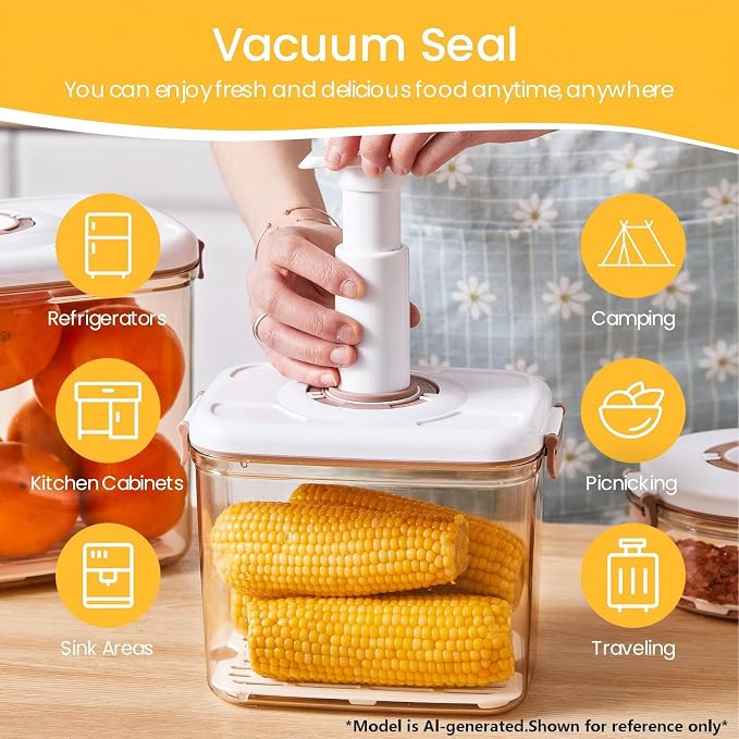 3-Pcs Large Food Saver Containers for Vacuum Seal,Keep Fresh | Pump&Strainer,Leakproof,BPA-Free,Easy to clean,Space-Saving,Kitchen&Outdoors,Marinating, Meal Prep