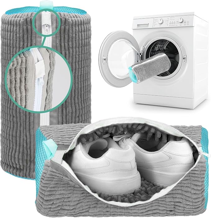 ZENO Shoe Washing Machine Bag - 2pcs - Laundry Shoe Bag for Washer and Dryer - 2pc Reusable Sneaker Cleaning Sack for All type of Tennis - Reinforced Zipper, 360° Deep Cleaning (Gray)